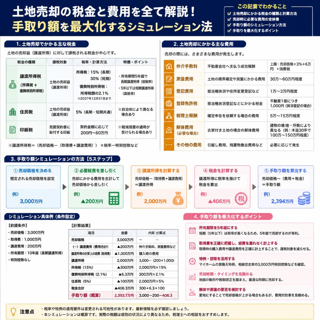 土地売却の税金と費用を全て解説！手取り額を最大化するシミュレーション法