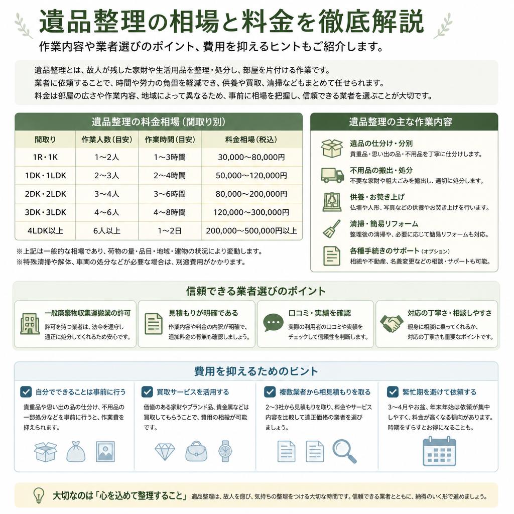 遺品整理にかかる相場と必要な料金