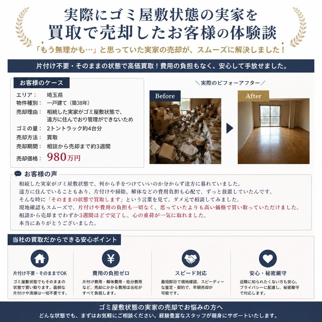 事例紹介：ゴミ屋敷を買取で成功させたお客様の声