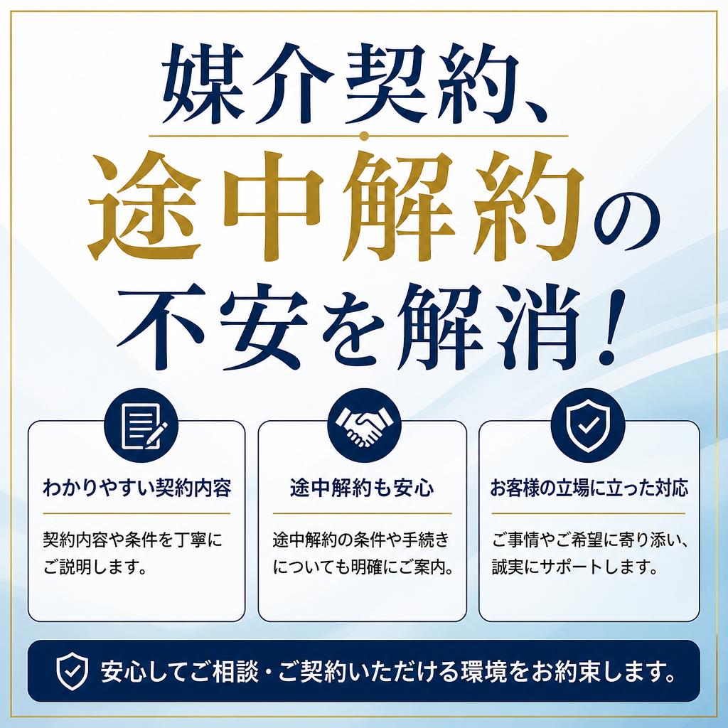 媒介契約、途中解約の不安を解消！