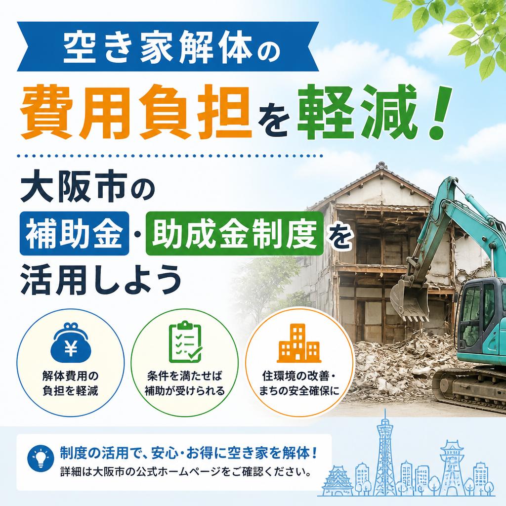 空き家解体の費用負担を軽減！大阪市の補助金・助成金制度を活用しよう