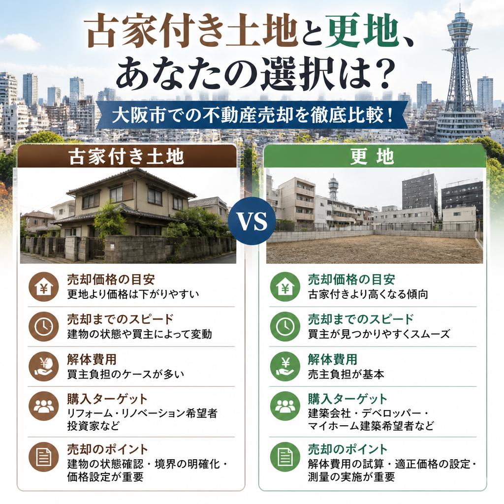 古家付き土地と更地、あなたの選択は？大阪市での不動産売却を徹底比較！