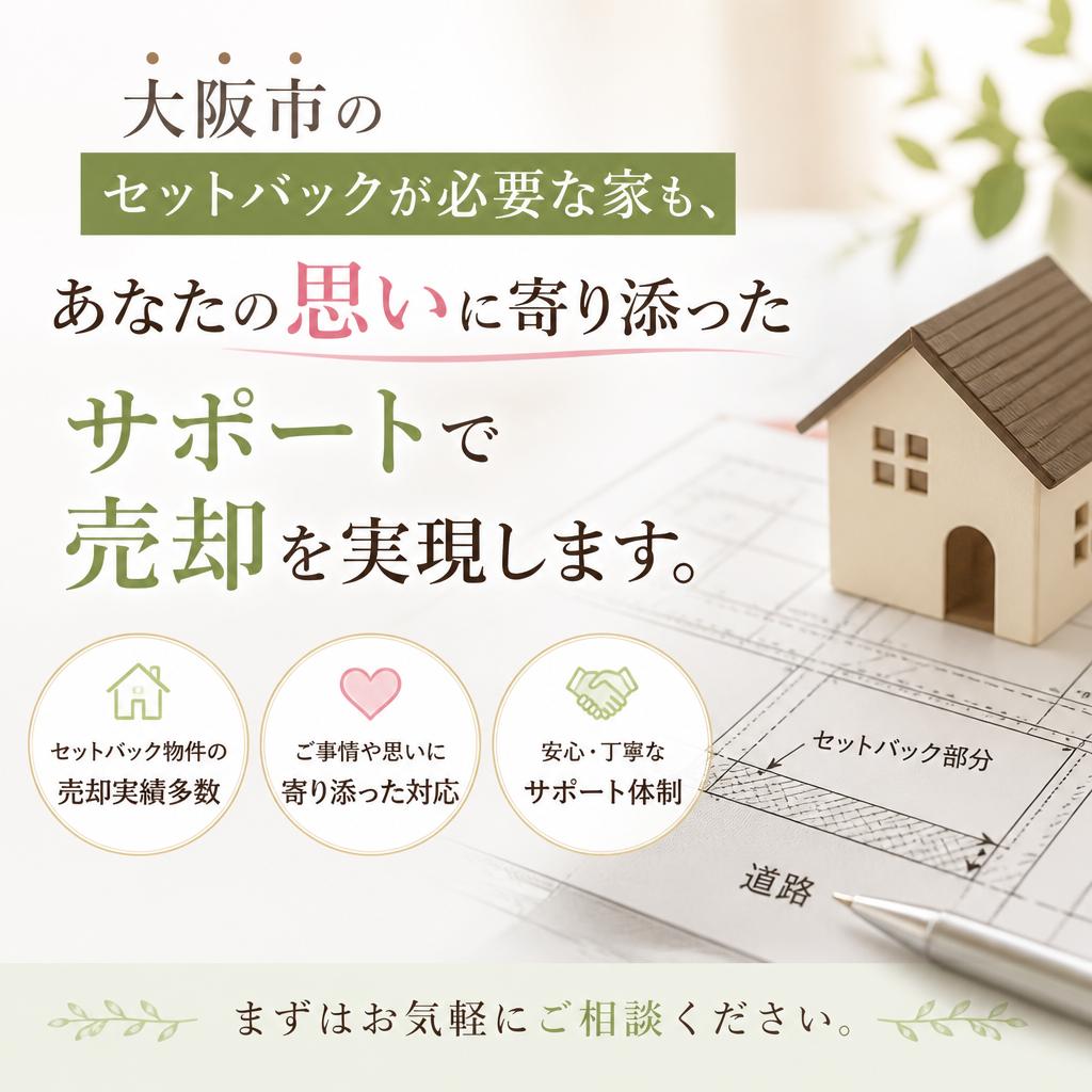 大阪市のセットバックが必要な家も、あなたの思いに寄り添ったサポートで売却を実現します。