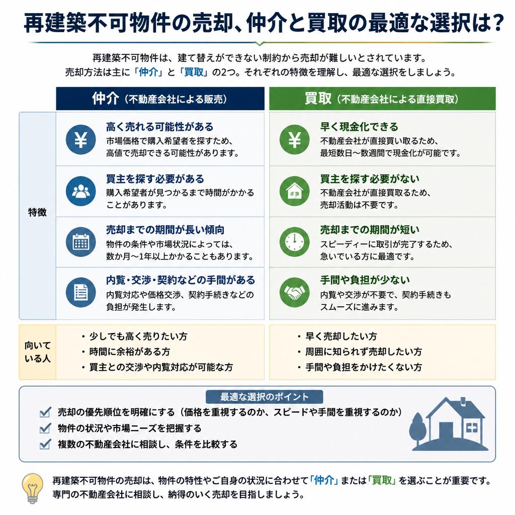再建築不可物件の売却、仲介と買取の最適な選択は？