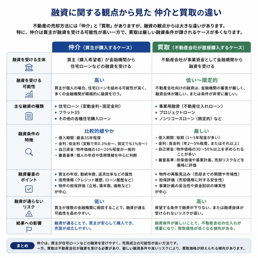 融資の可能性：仲介と買取の違い
